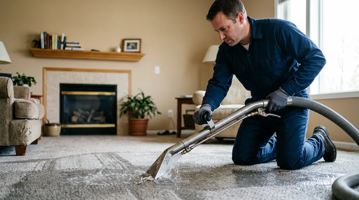 Water damage restoration technician working near Morganville, KS